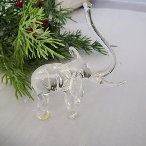 Elephant Trunk Up clear Glass Tusks Art